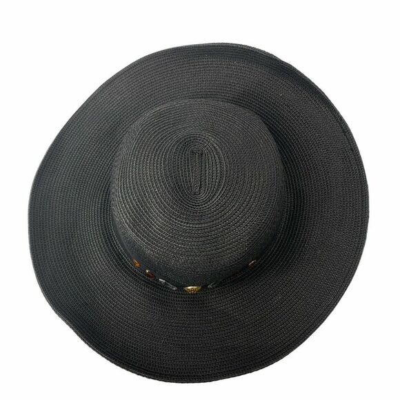 Jessica McClintock Black Floppy Beach Hat Jeweled - Picture 2 of 5